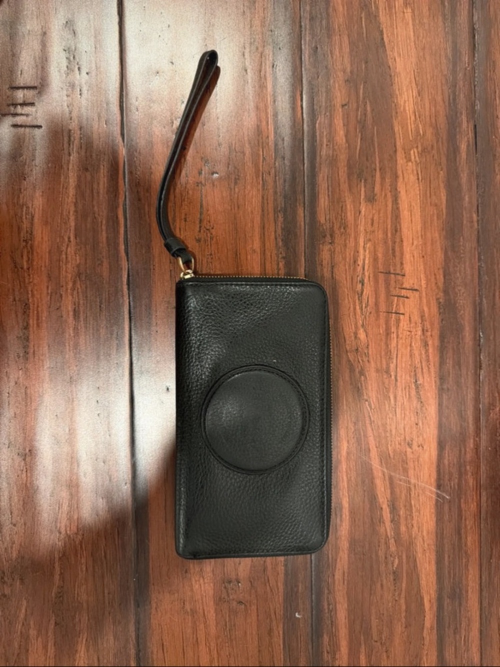 Coach Black Pebbled Leather Wristlet Phone Case with Strap
